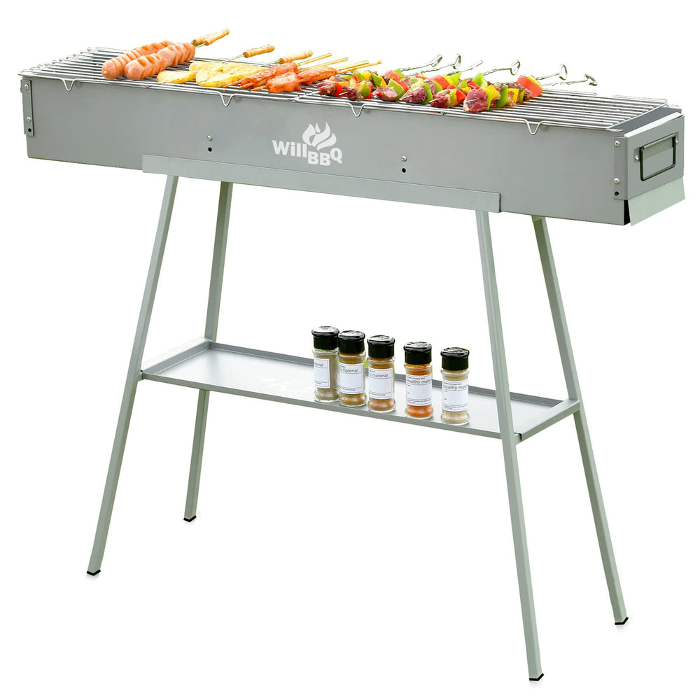 WILLBBQ front view showing durable steel body and cooking surface benefit: sturdiness