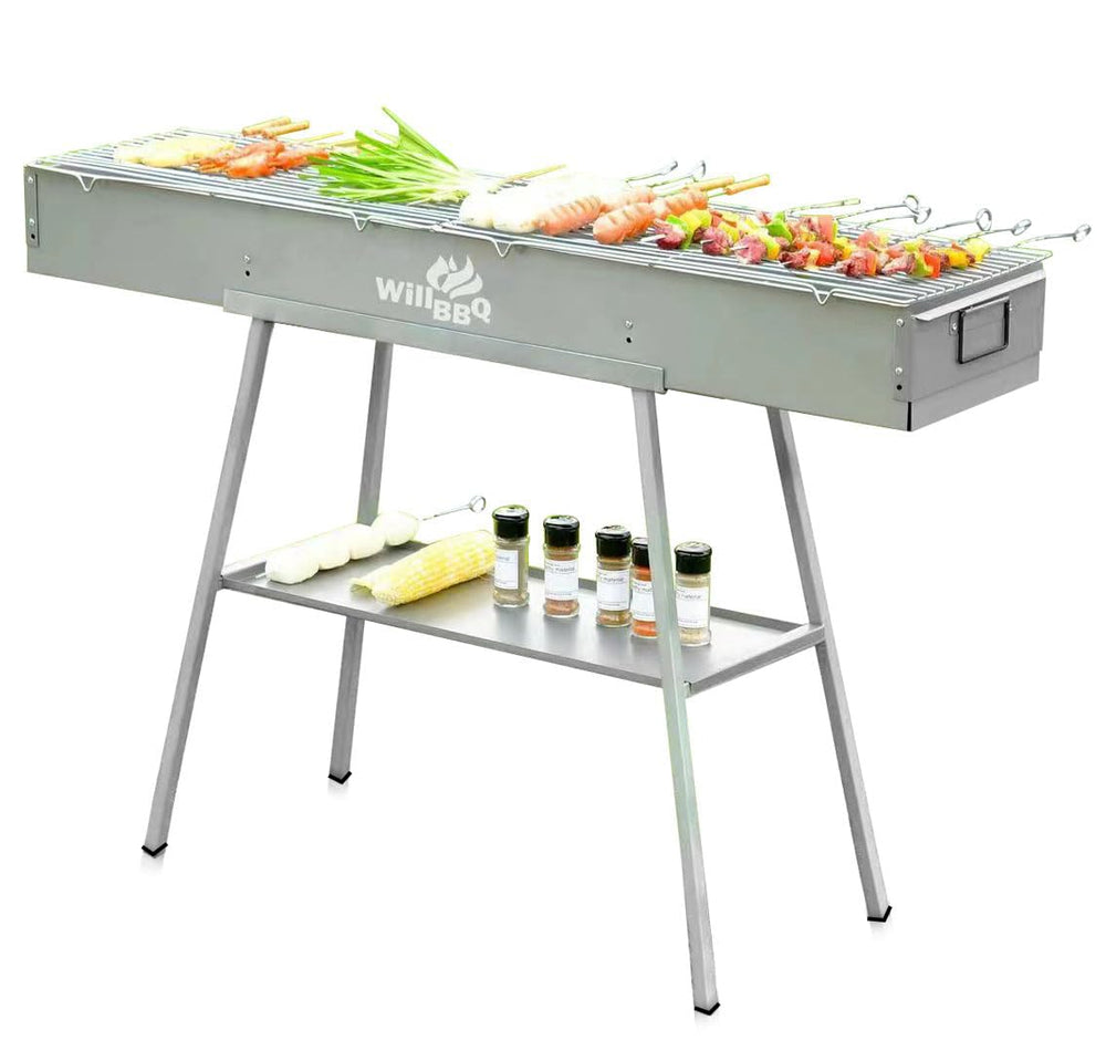 WILLBBQ front view showcasing portable grill and quick setup benefit