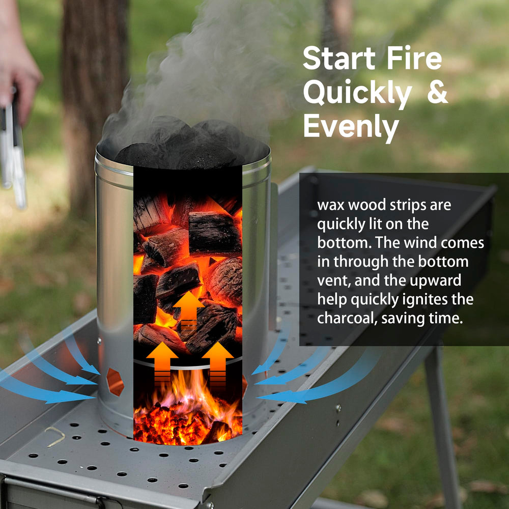 WILLBBQ heat-resistant glove and metal clip shown handling hot chimney safely during use