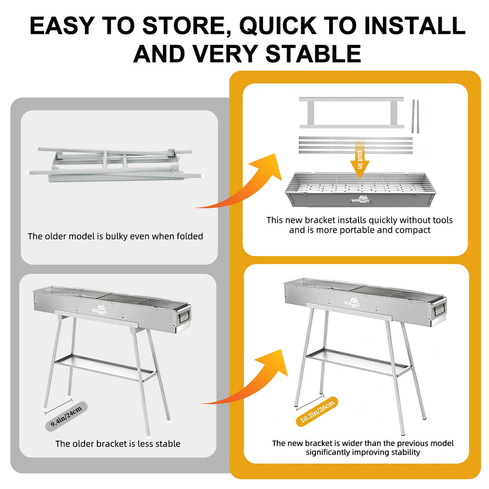 WILLBBQ side profile highlighting support frame benefit: stable outdoor setup