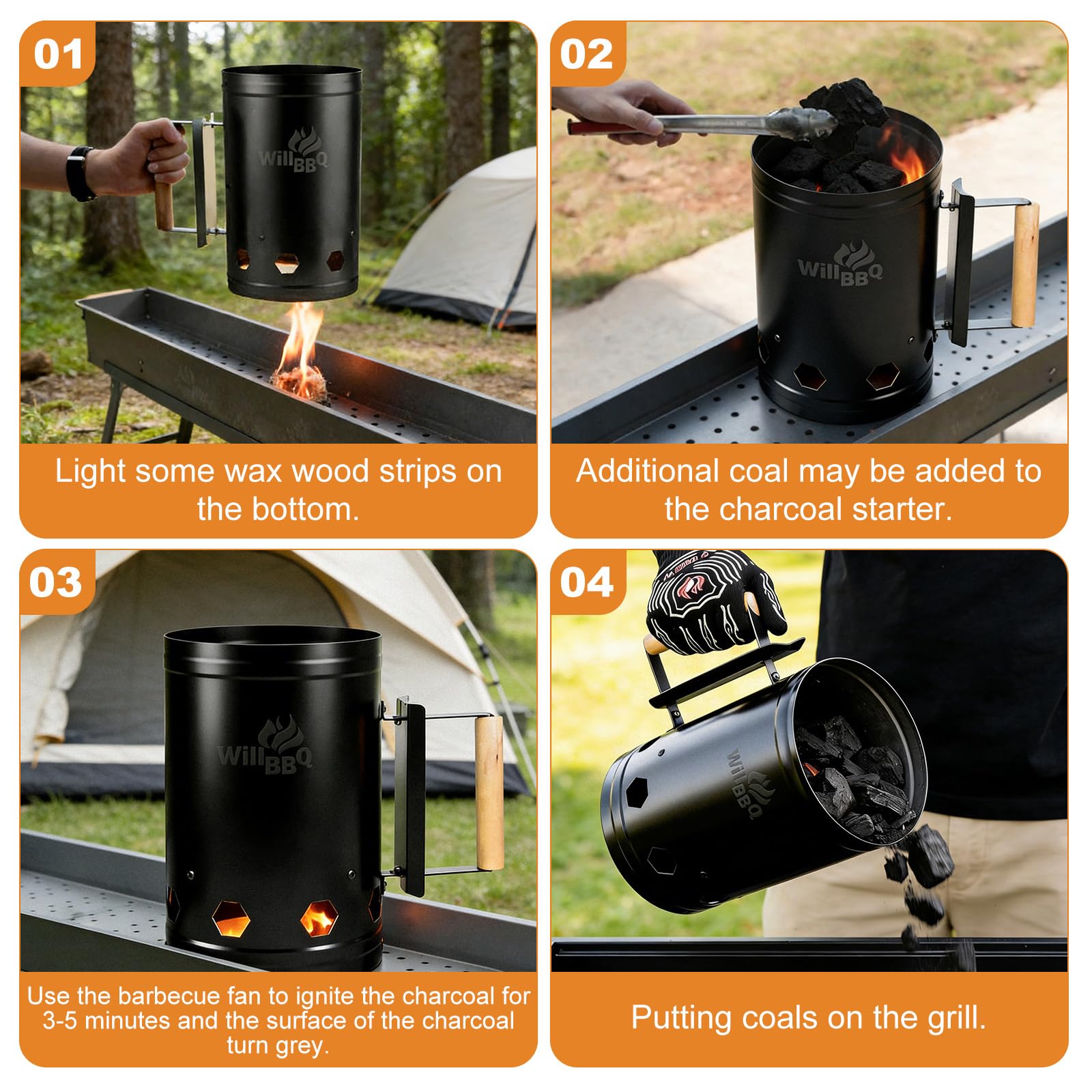 WILLBBQ wooden handle and heat shield detail for safe, comfortable handling benefit