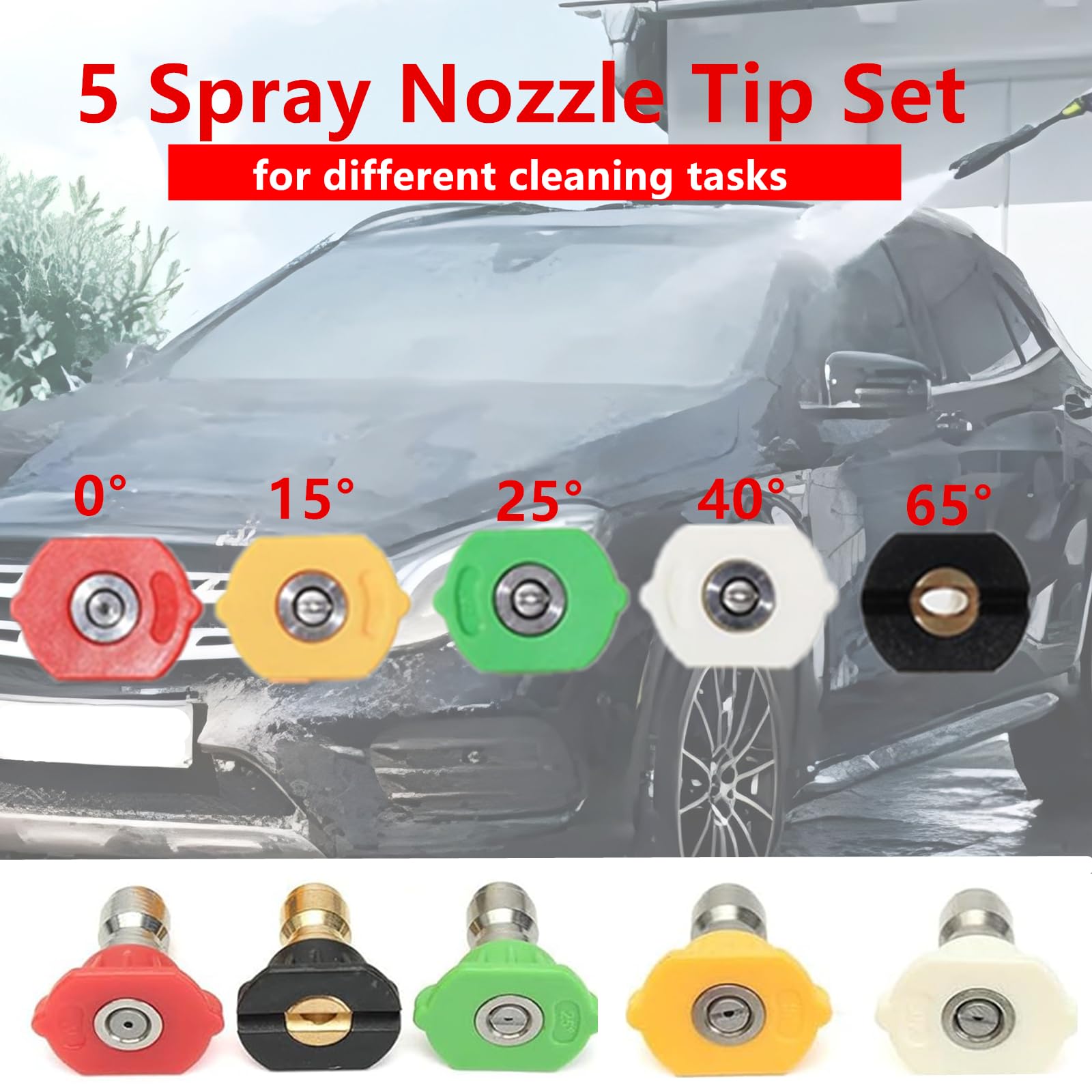 Willbebest five nozzle tips array for adjustable spray patterns and cleaning versatility