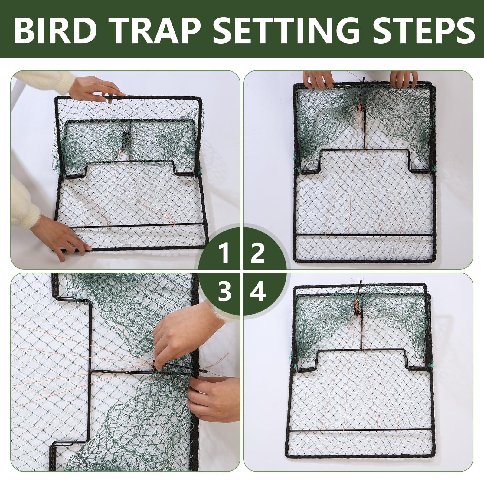 WillMesh trap next to a hand for scale showing 15.7x19.7 inch size and clear suitability benefit