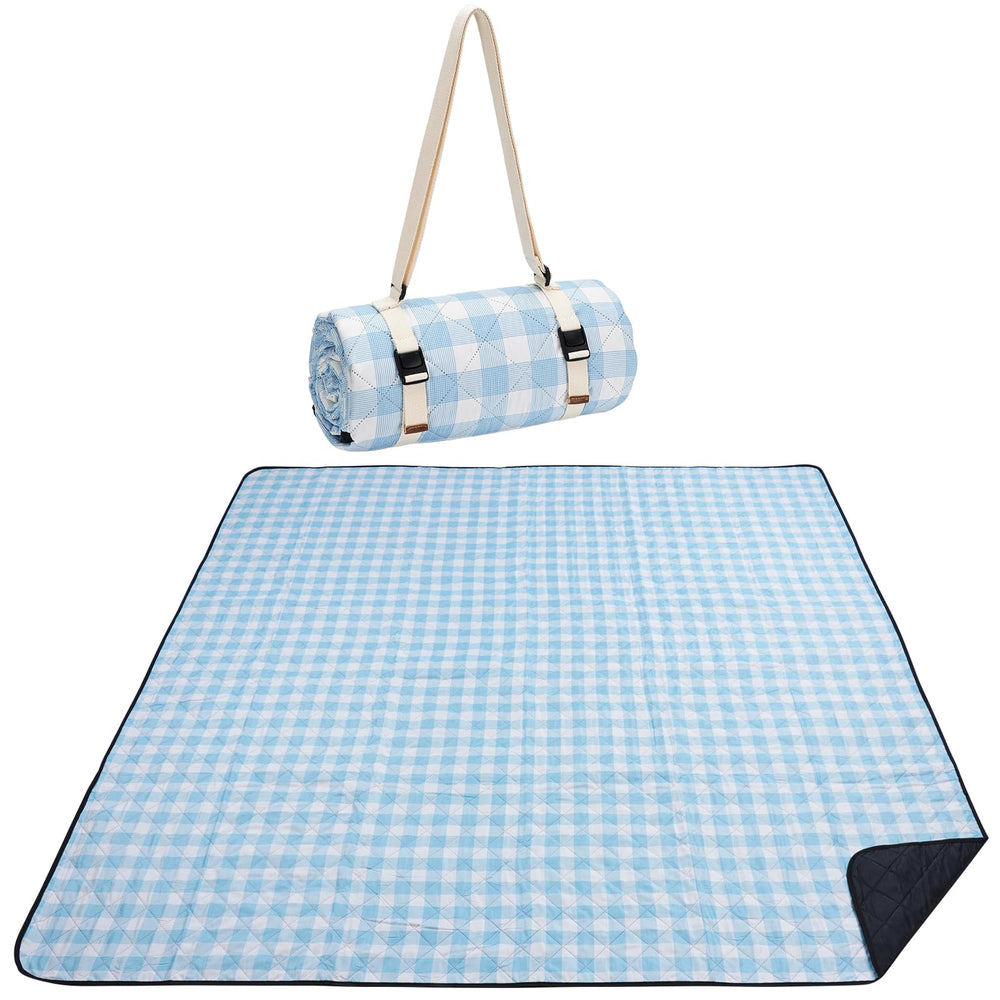 WILLOW WEAVE front view showing blue check pattern and large size for group comfort