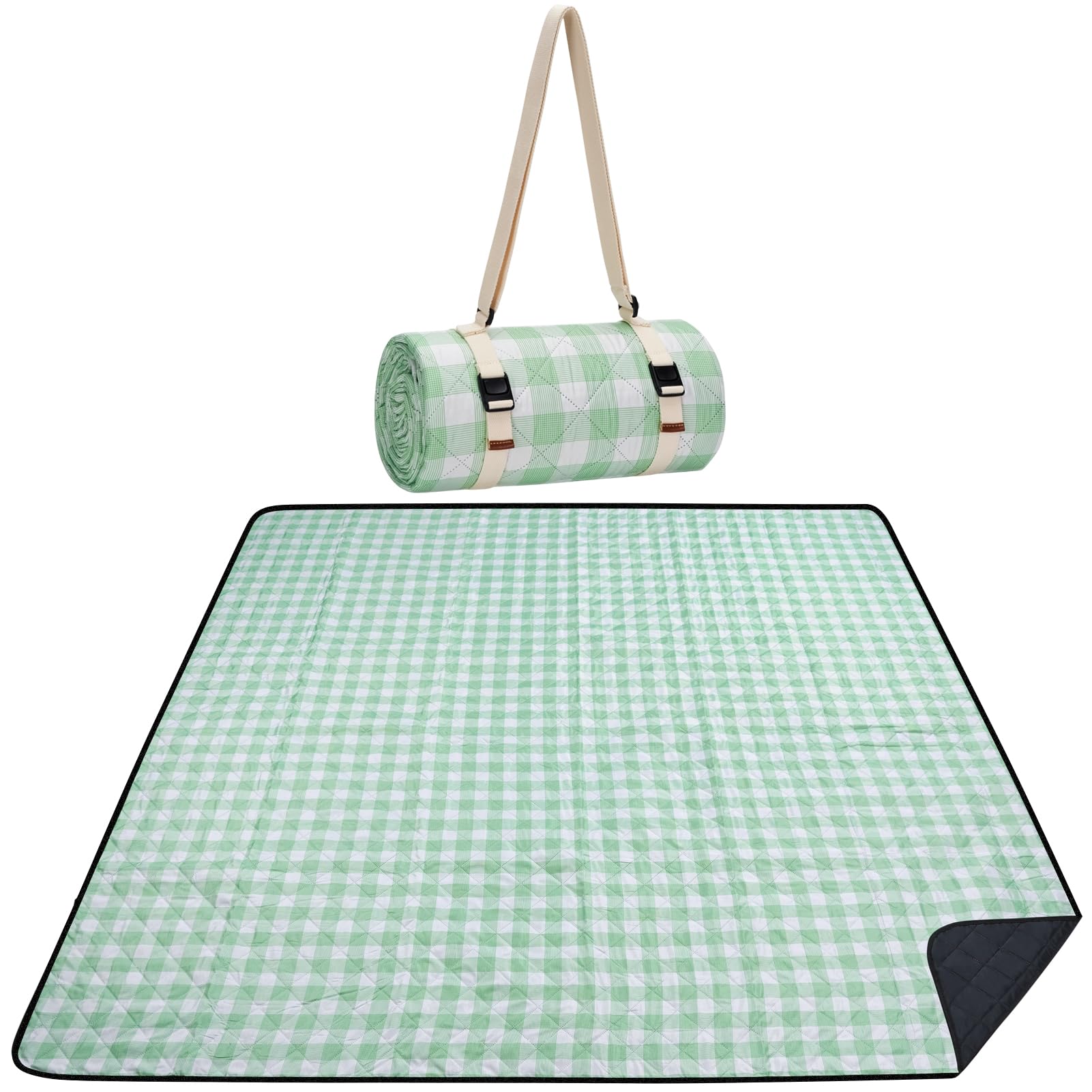 WILLOW WEAVE front view showing full green check blanket and usability