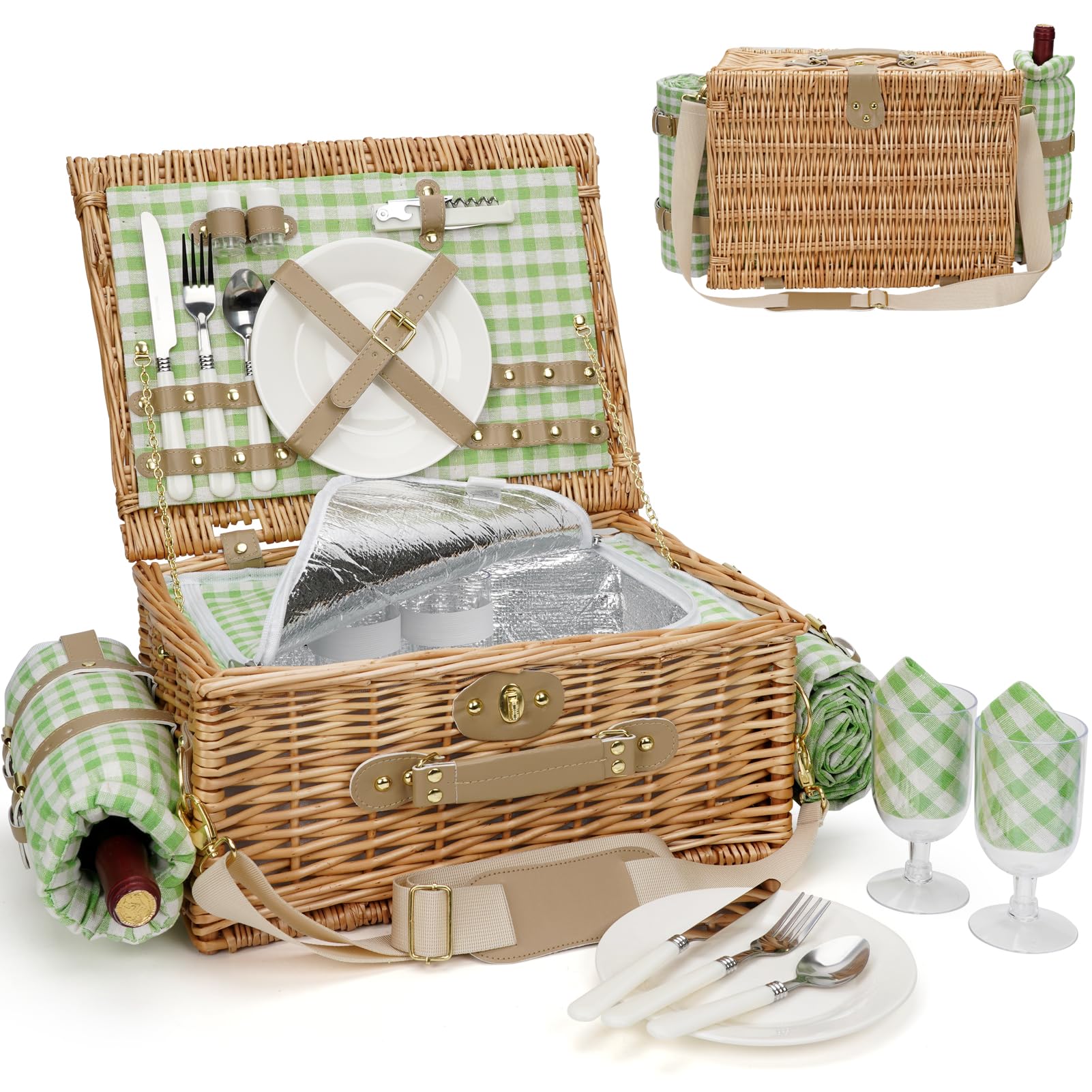 WILLOW WEAVE front view showing full picnic basket set and ready-to-go convenience