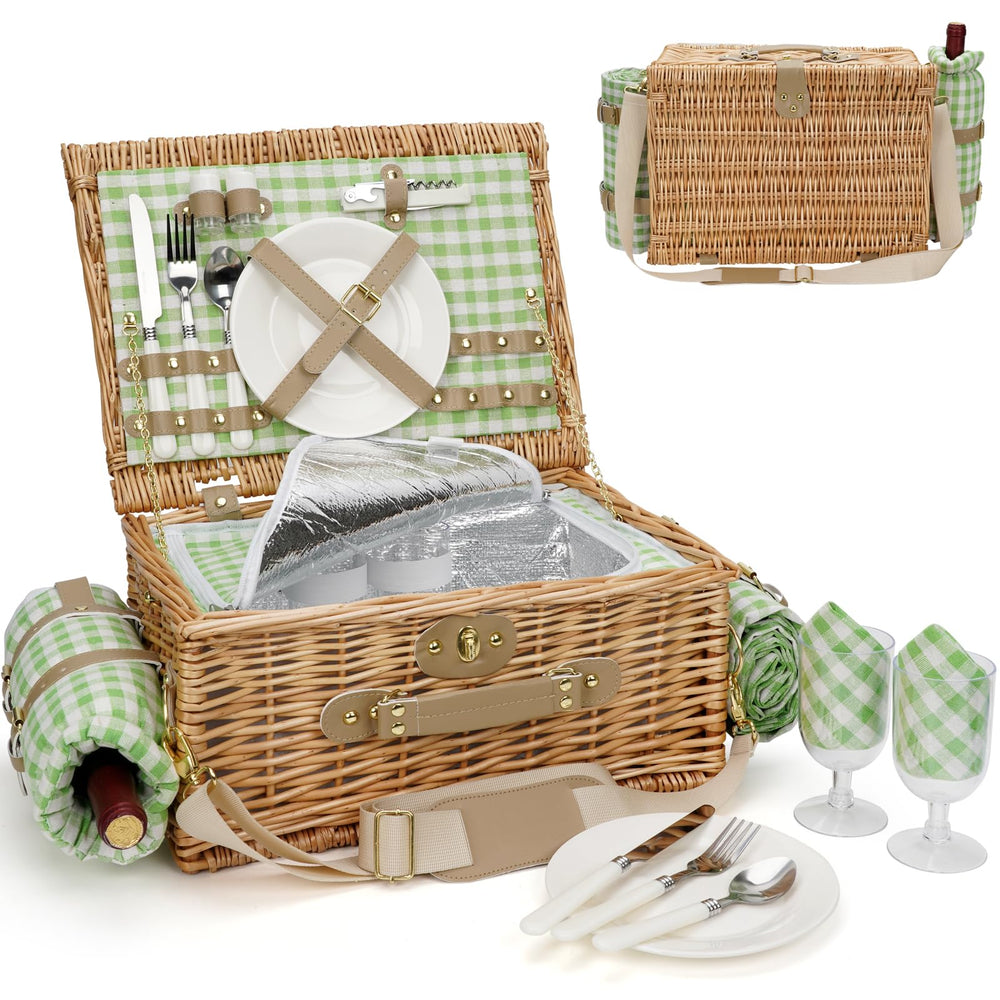 WILLOW WEAVE front view showing full picnic basket set and ready-to-go convenience