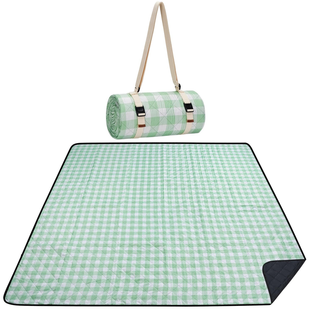 WILLOW WEAVE front view showing full green check blanket and usability