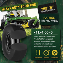 Wiltire mounted on zero-turn mower providing puncture-free operation
