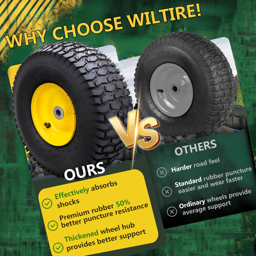 Wiltire wheel on mower in yard for smooth, low-impact mowing