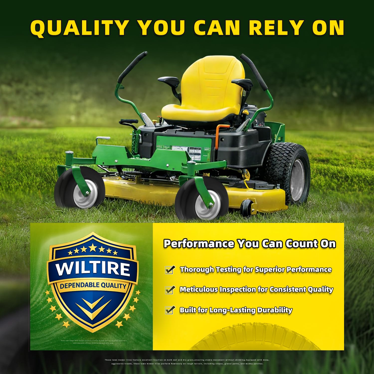 Wiltire wheel on grass illustrating smooth operation and low turf impact