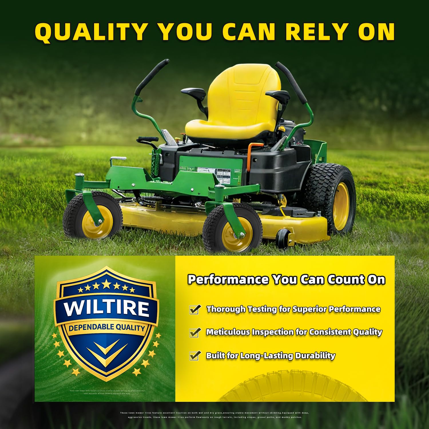 Wiltire lifestyle shot on garden cart showing reliable outdoor performance