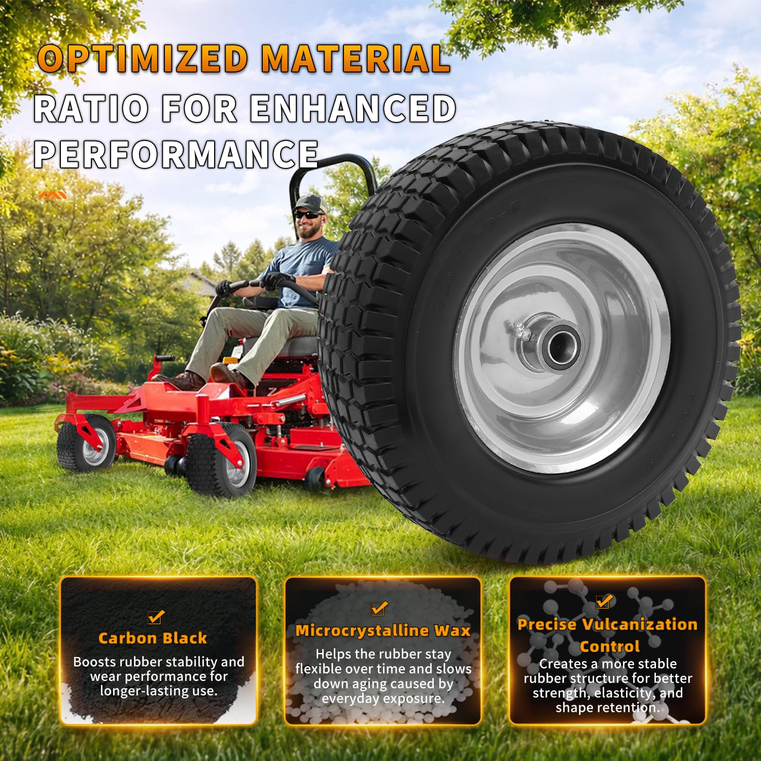 Wiltire wheel side profile on grass for turf-friendly performance benefit