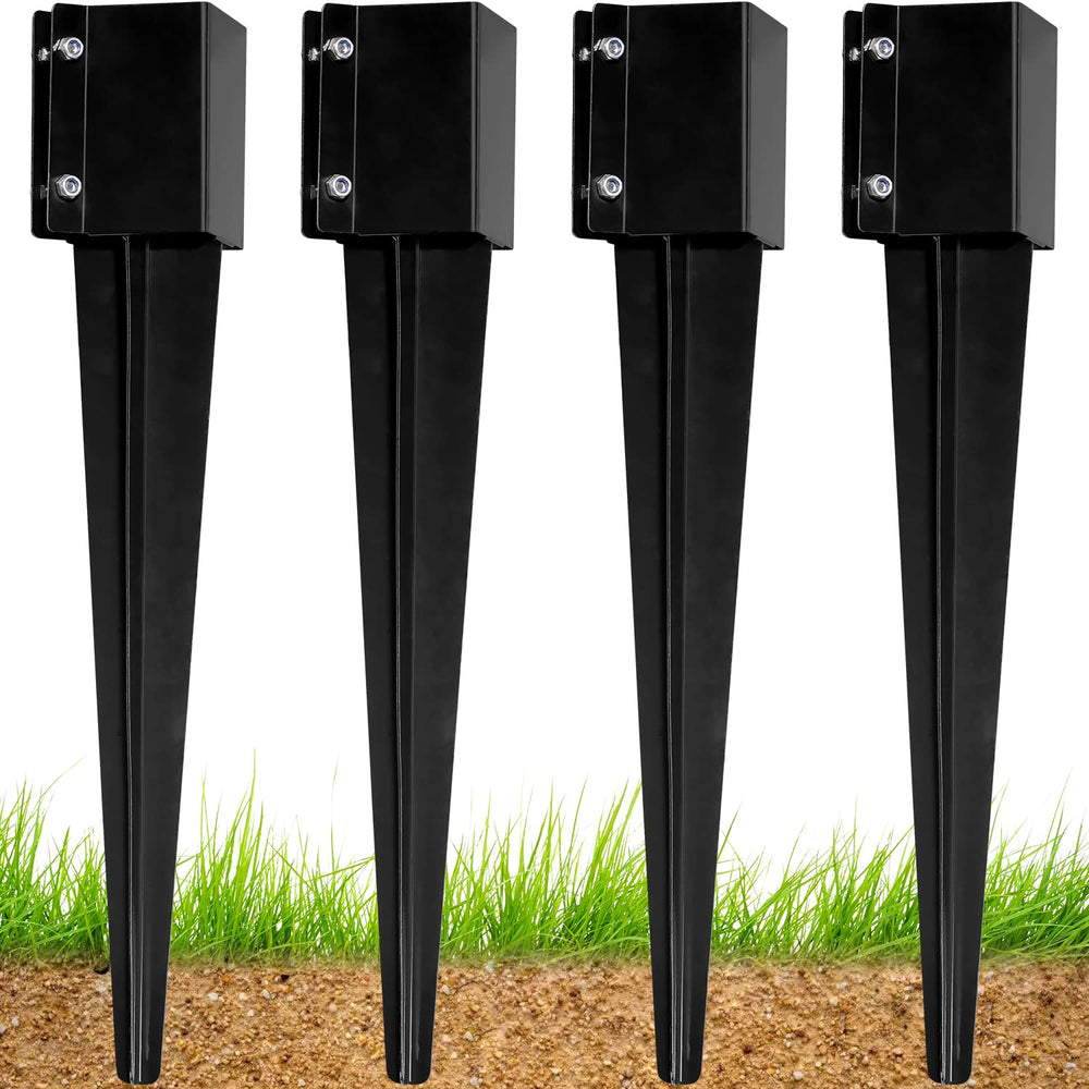 WIMART front view of 4-pack ground spikes showing packaging and size benefit