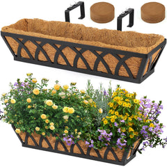 WIMART front view of 24-inch hanging window box showing sleek black finish and long planting space