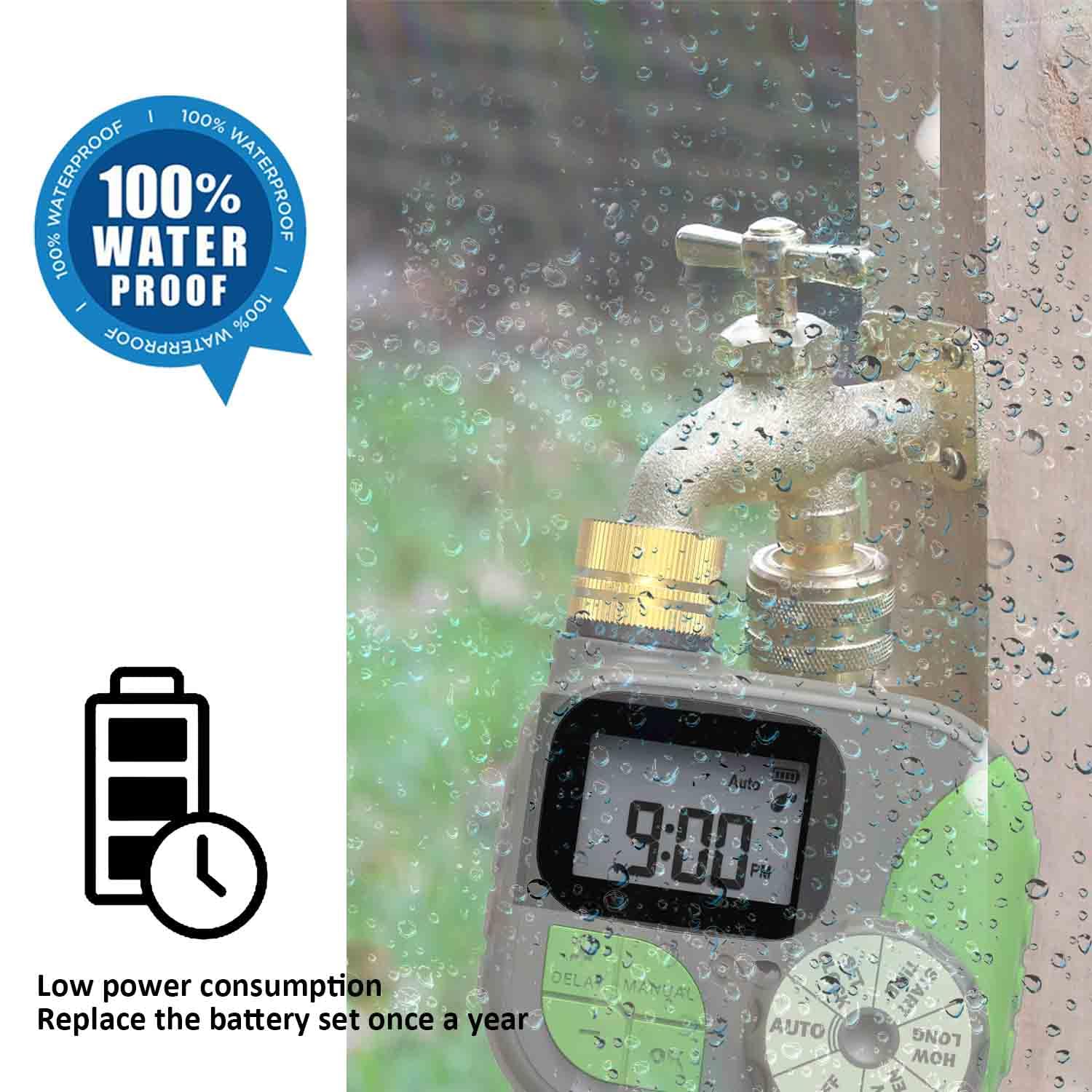 Winbomgo timer unit mounted on faucet enabling programmable automatic watering
