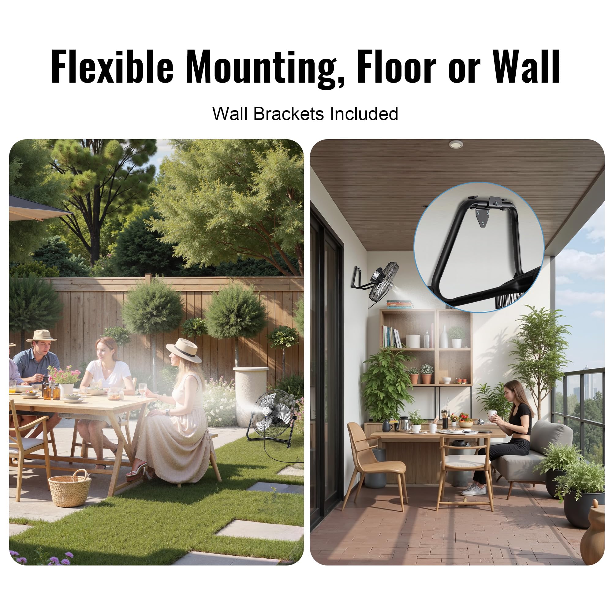 Windigaga positioned on backyard floor for spot cooling, portable convenience