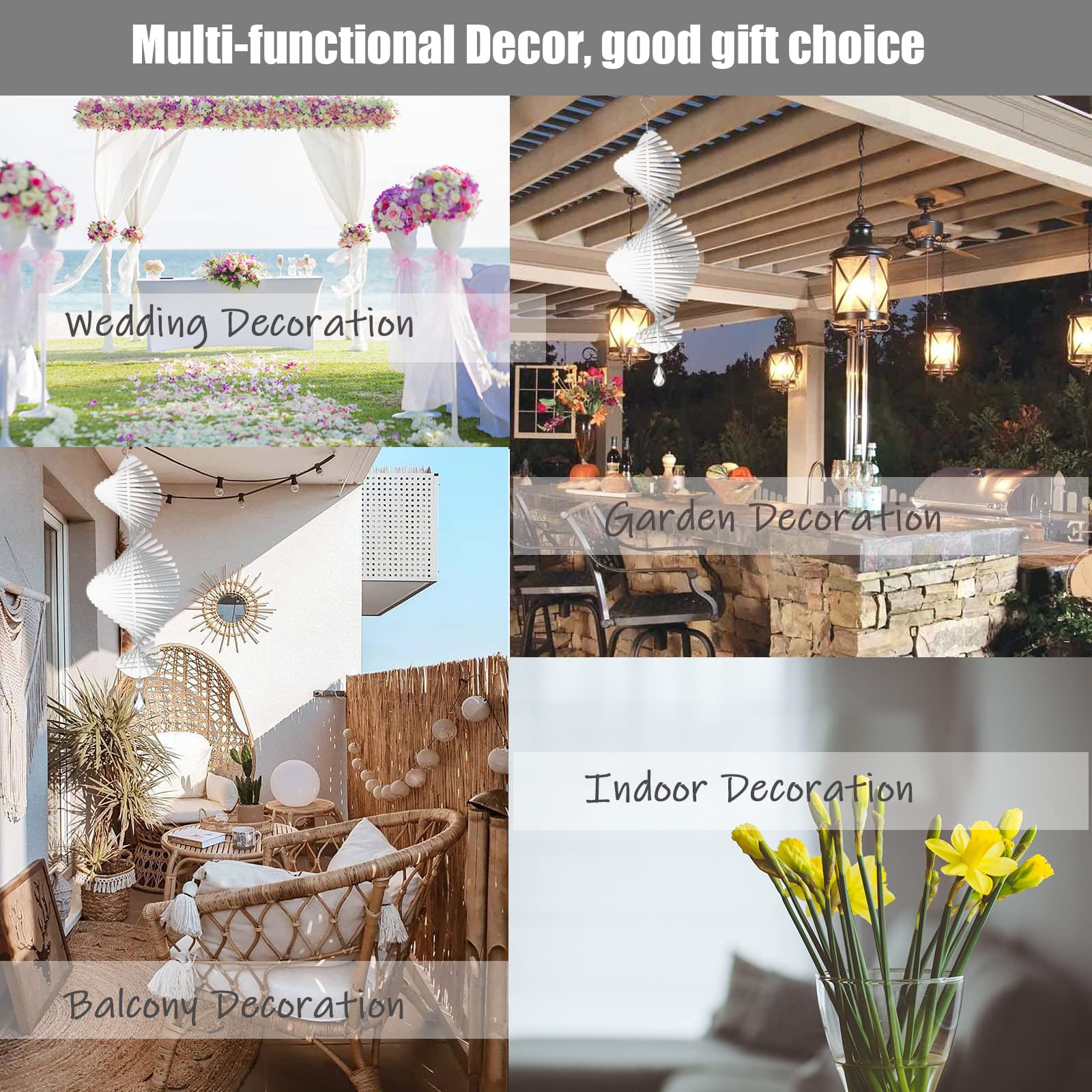 WindMage spinners hanging on patio creating colorful outdoor decor and movement