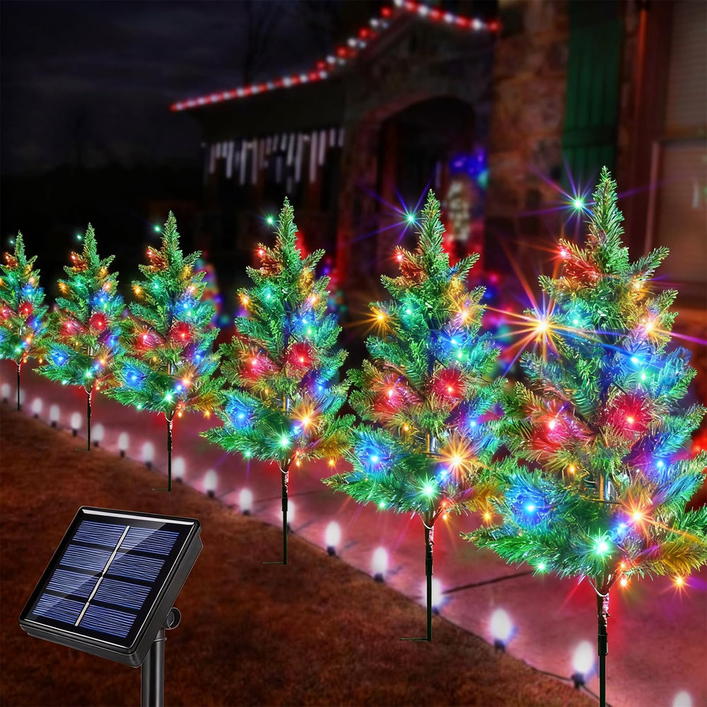 Windpnn front view of six solar tree stakes showing festive benefit