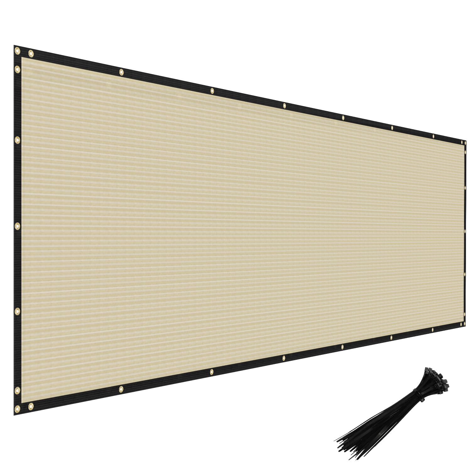 windscreen4less front view beige tan showing full panel and benefit of privacy