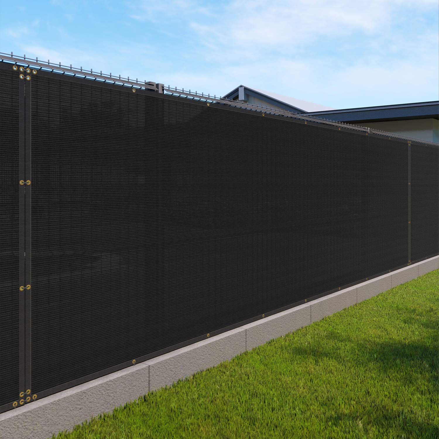 Windscreen4less front view of black privacy screen showing full fence coverage benefit