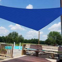 Windscreen4less blue triangle sail front view showing full coverage and sun protection