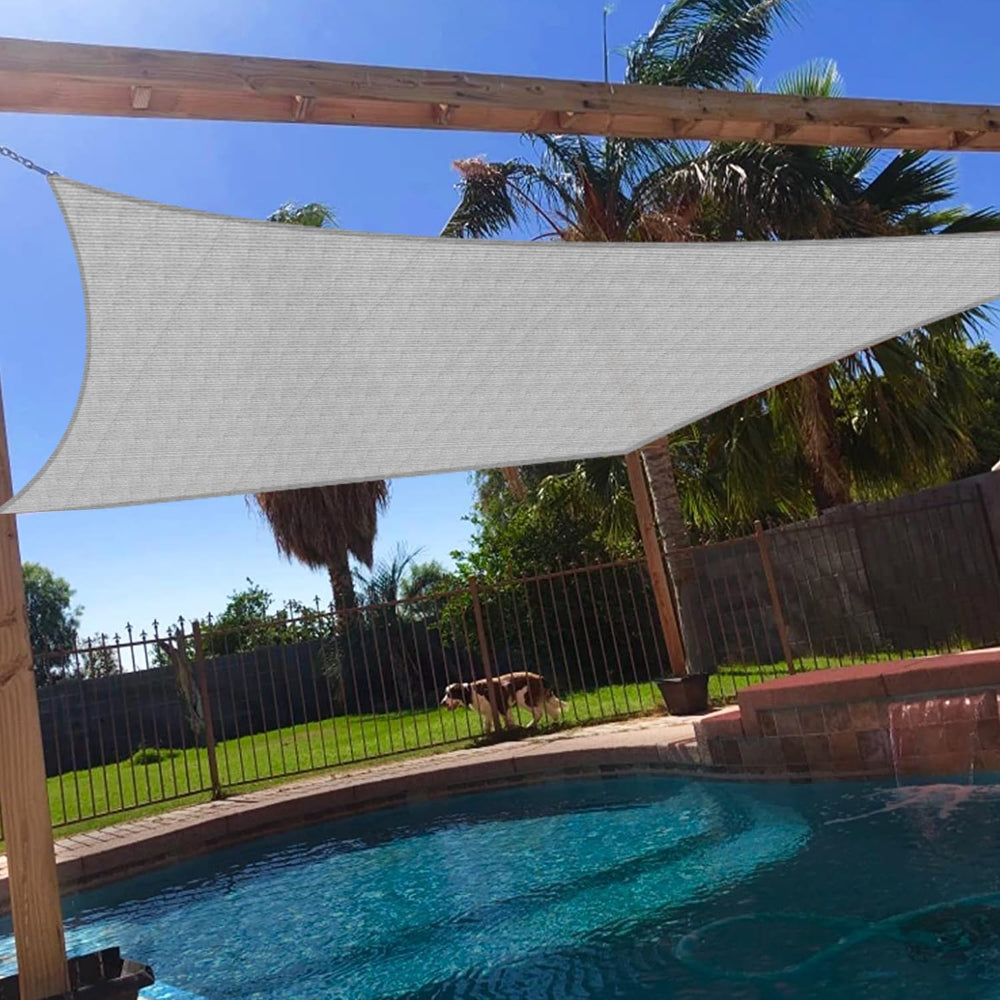 Windscreen4less front view of gray rectangle shade showing canopy coverage benefit