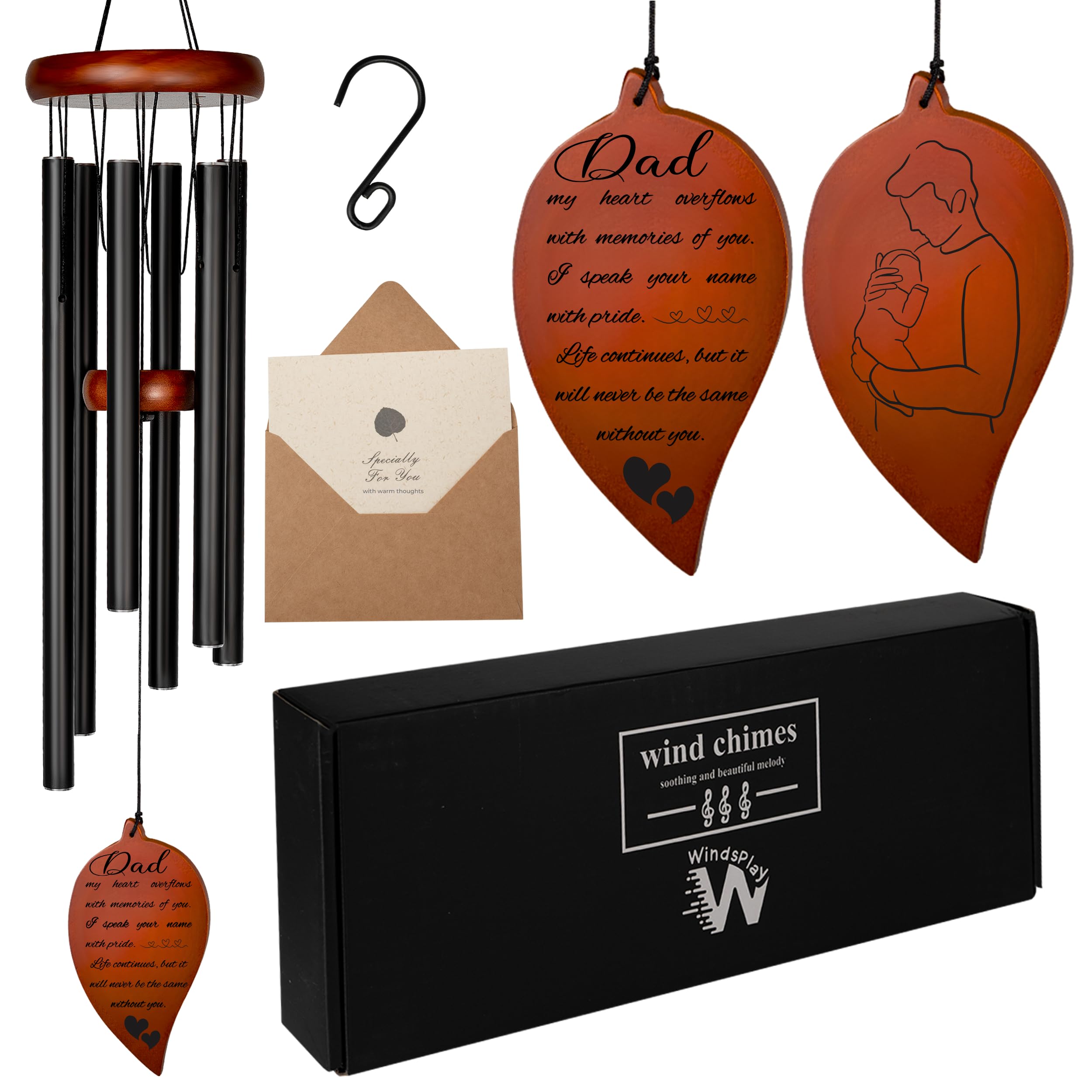 Windsplay front view of memorial wind chime showing elegant silhouette and calm benefit