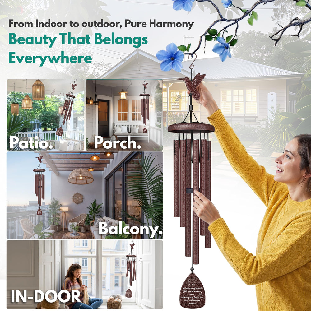 Windsplay chimes moving in breeze illustrating soft tones that comfort during remembrance