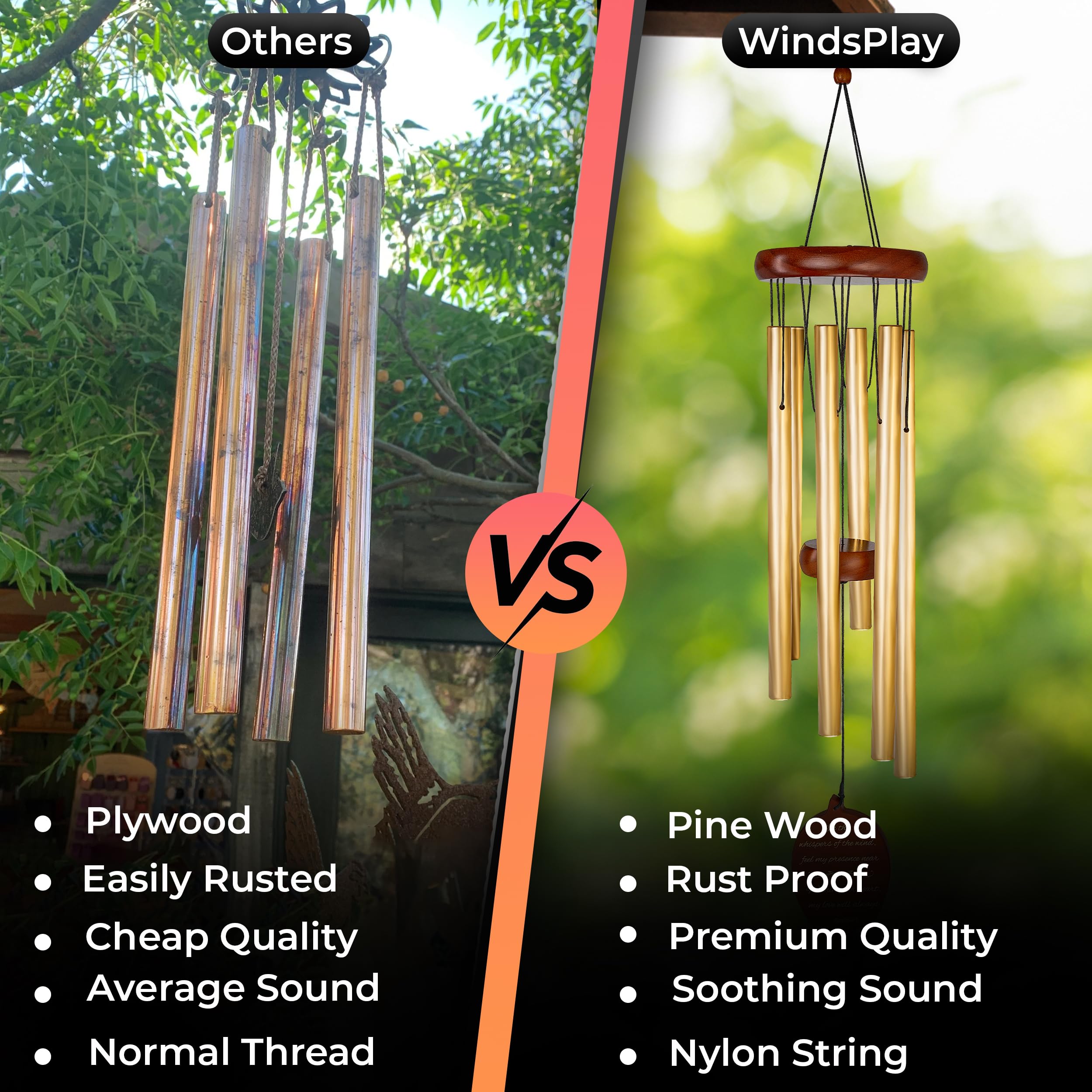 Windsplay hanging in garden, outdoor memorial charm and comforting tones