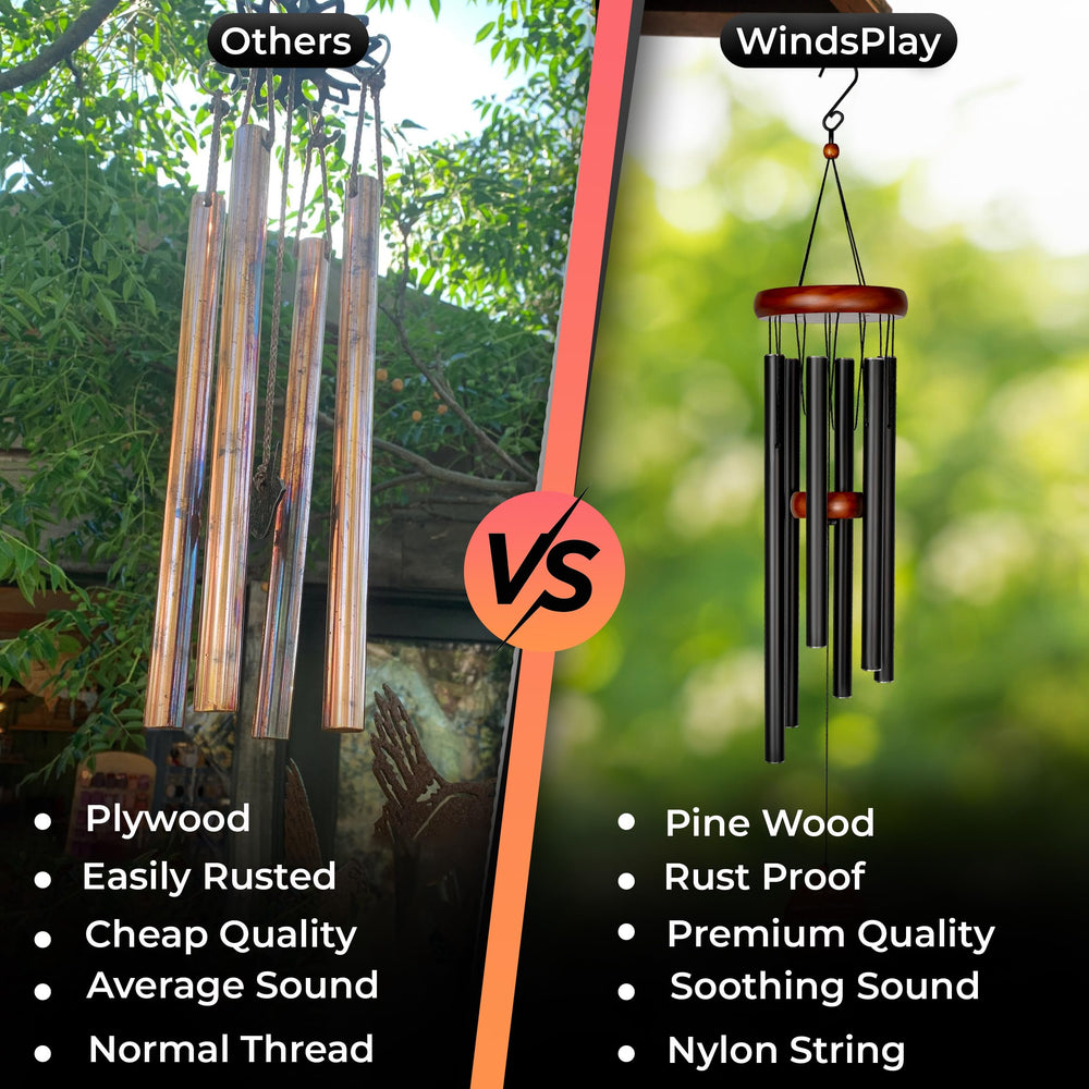 Windsplay chime held by hand to show 32.5" length and size clarity benefit