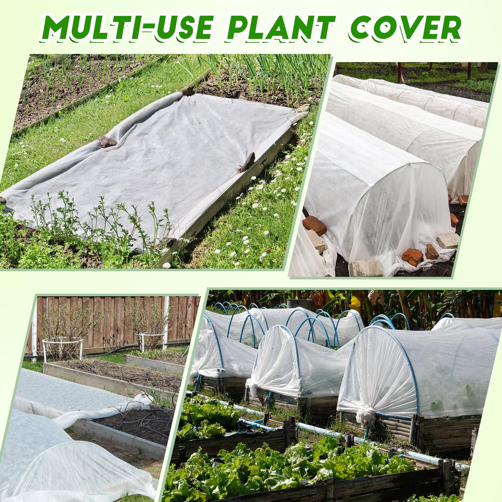 Windyun sheet next to hand showing scale and coverage for garden beds