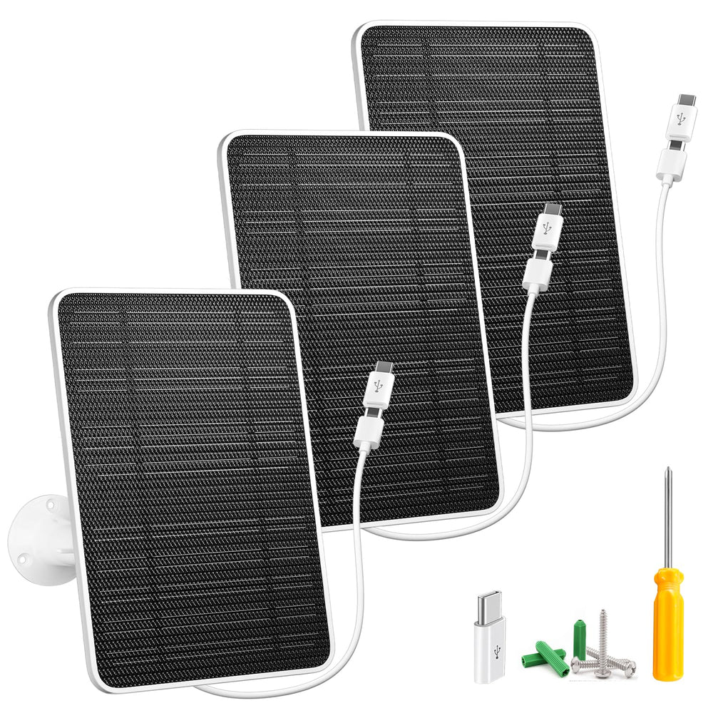 WININMETA solar panel front view showing compact 5W panel and frame for reliable camera power