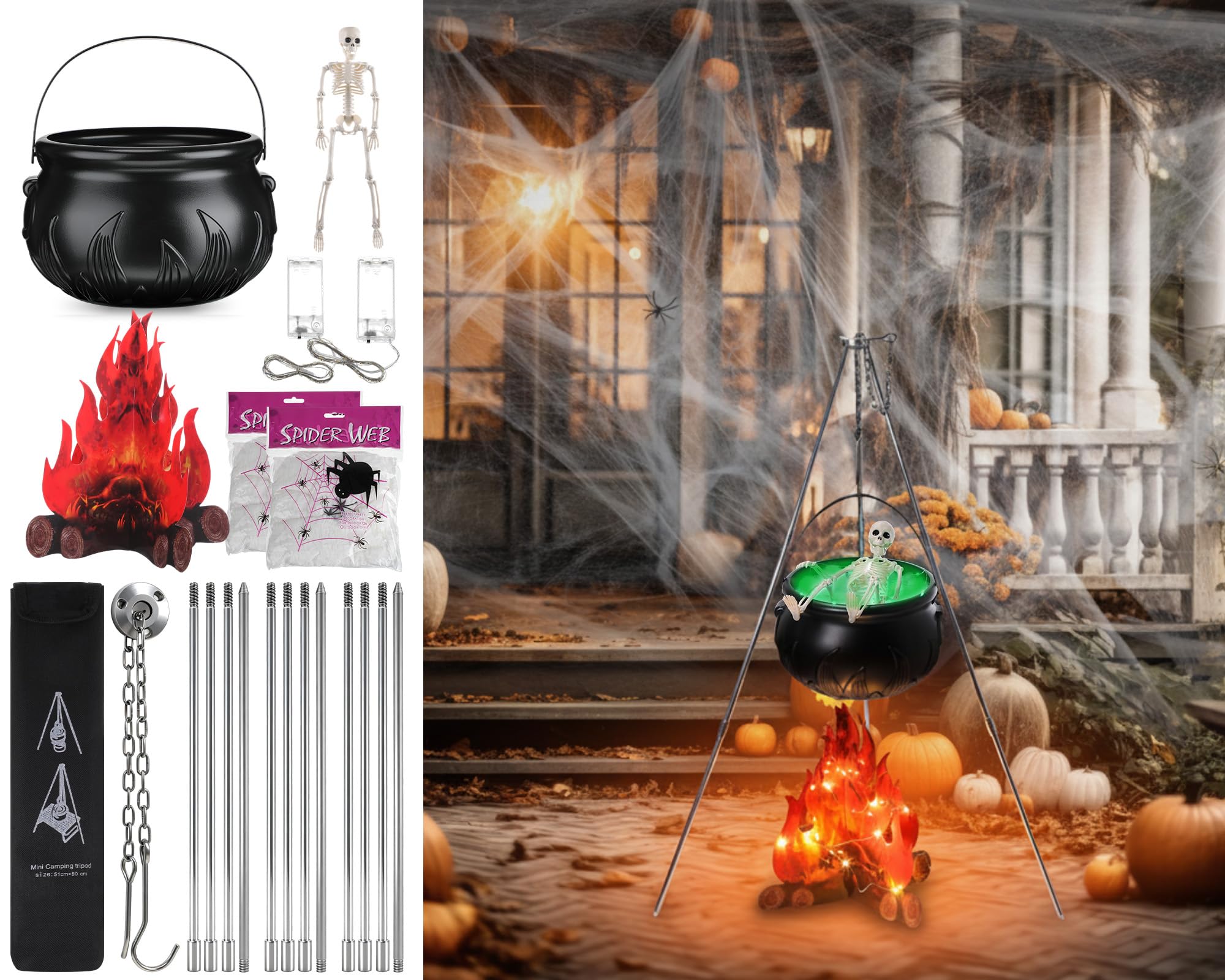 WinnerWhy cauldron front view showing spooky centerpiece and easy setup