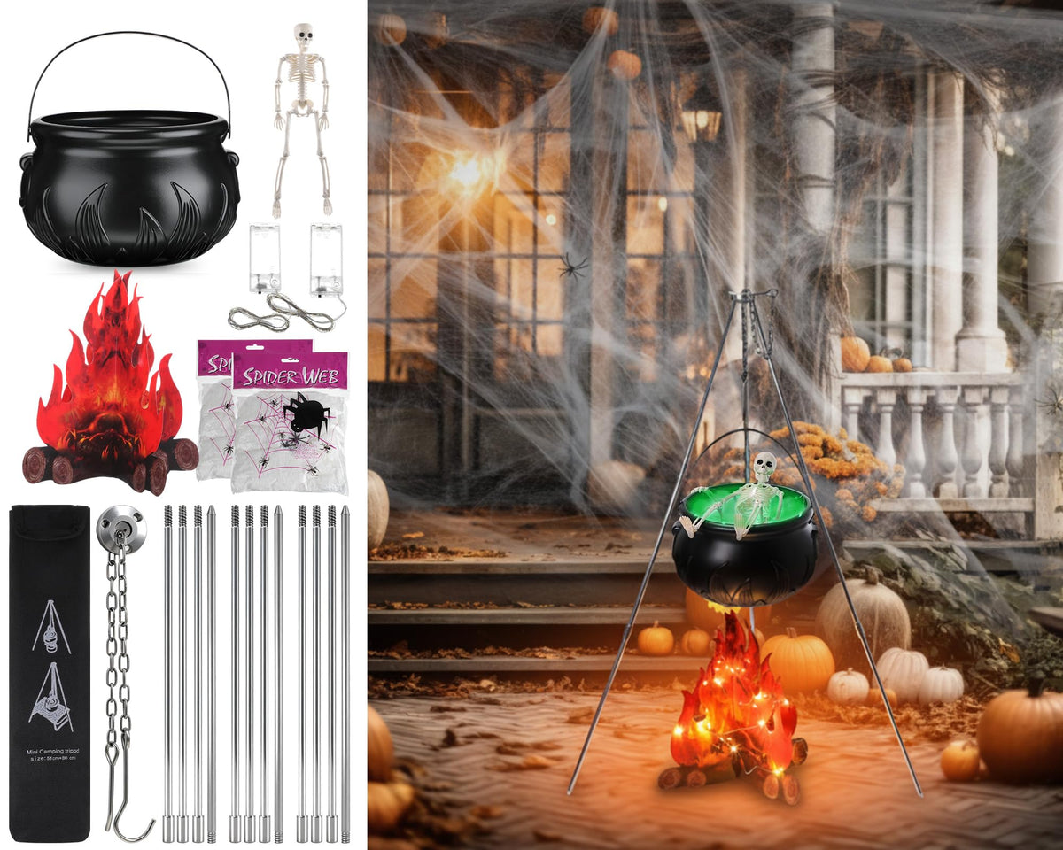 WinnerWhy cauldron front view showing spooky centerpiece and easy setup
