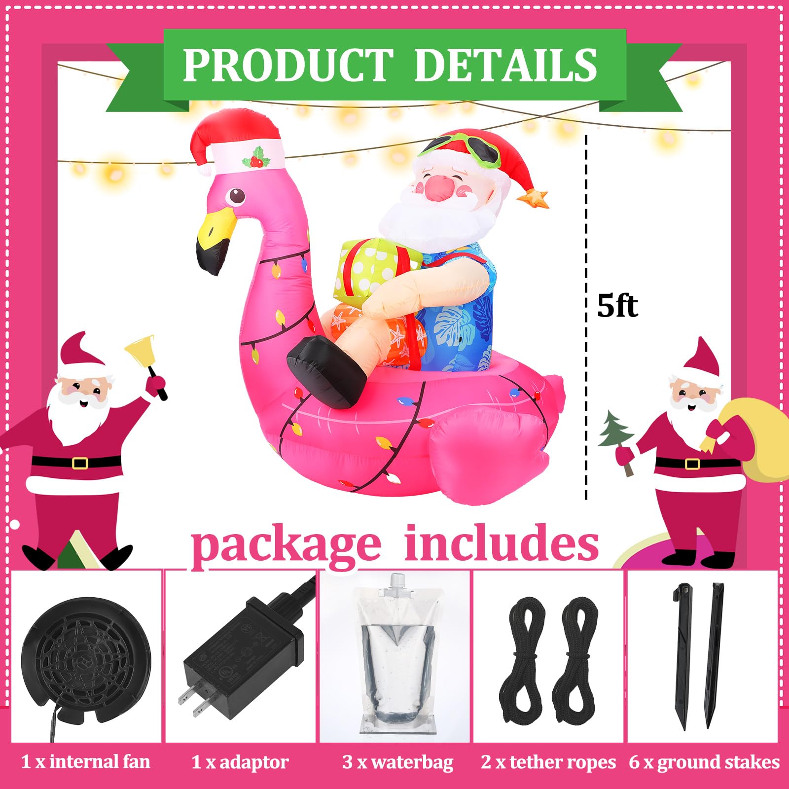 WinnerWhy close-up of flamingo and Santa texture highlighting durable polyester and bright colors