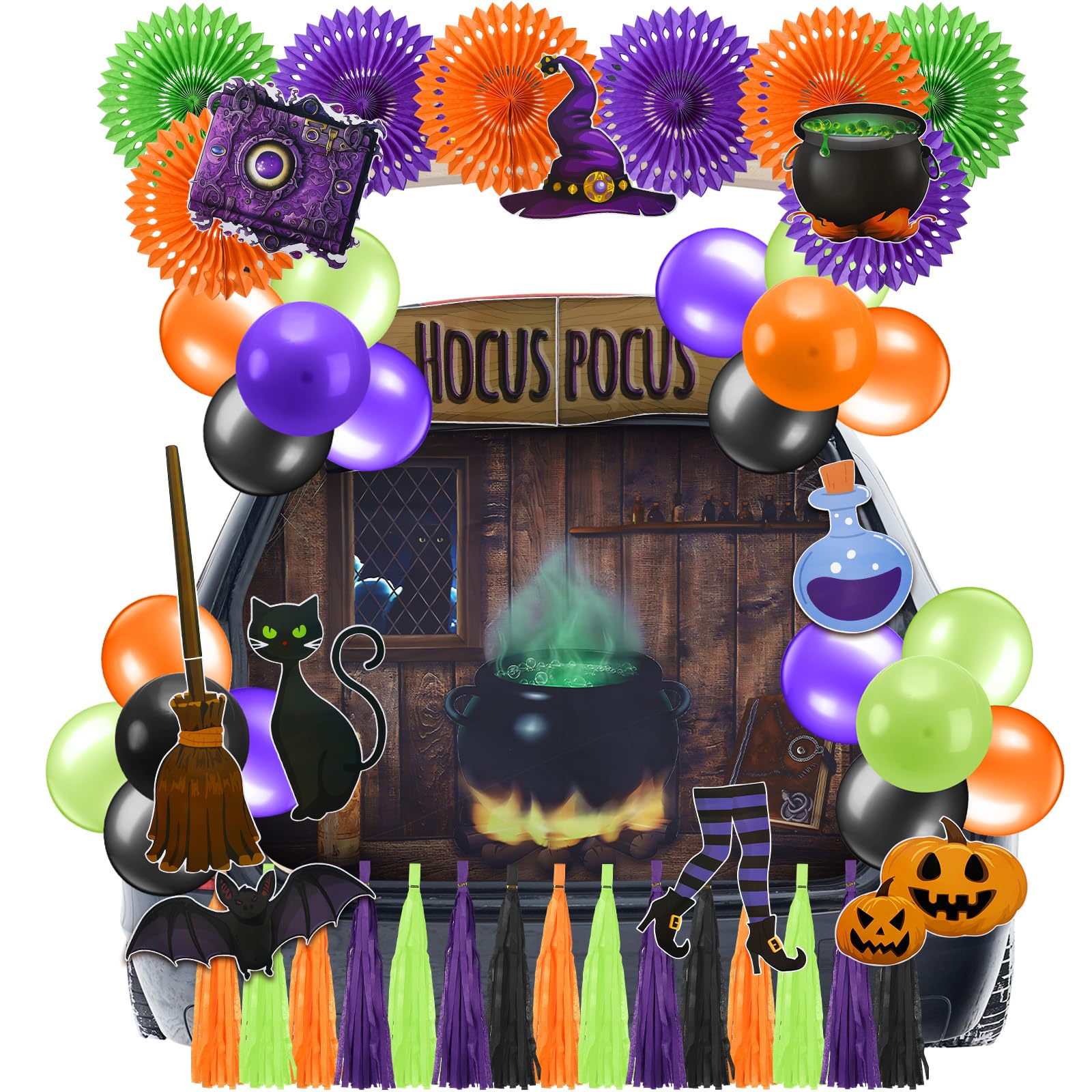 WinnerWhy front archway display showing full witch banner and archway — creates instant Halloween focal point