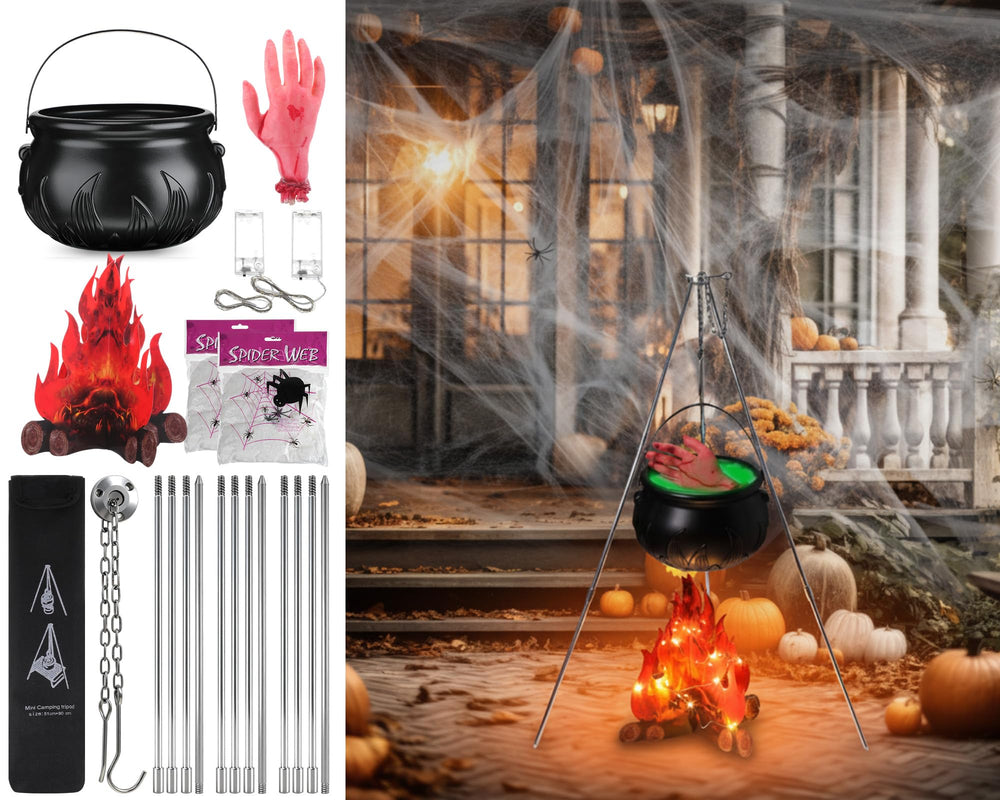 WinnerWhy front view of assembled cauldron display showing spooky focal point