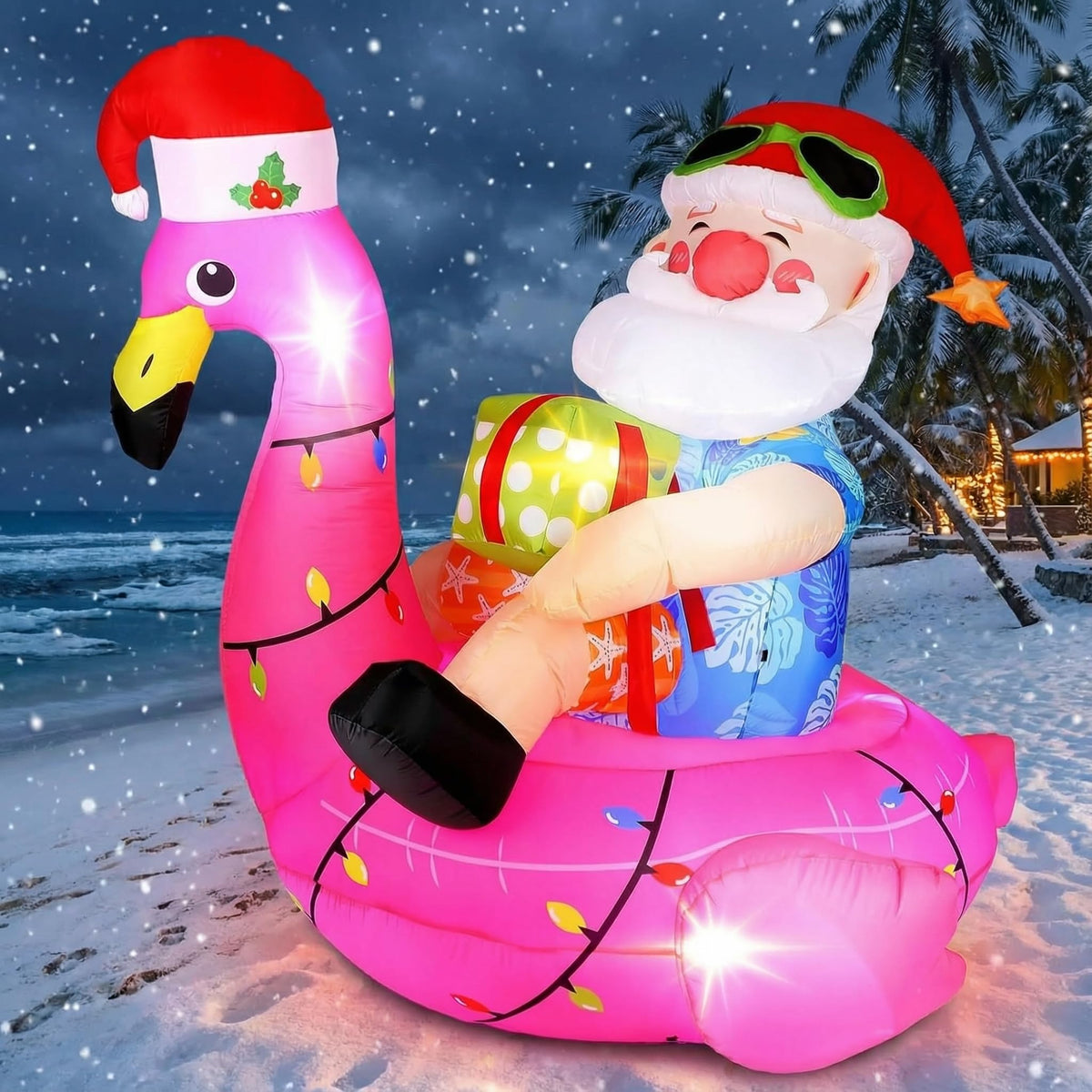 WinnerWhy front view of Hawaiian Santa on flamingo showing festive detail and curb appeal