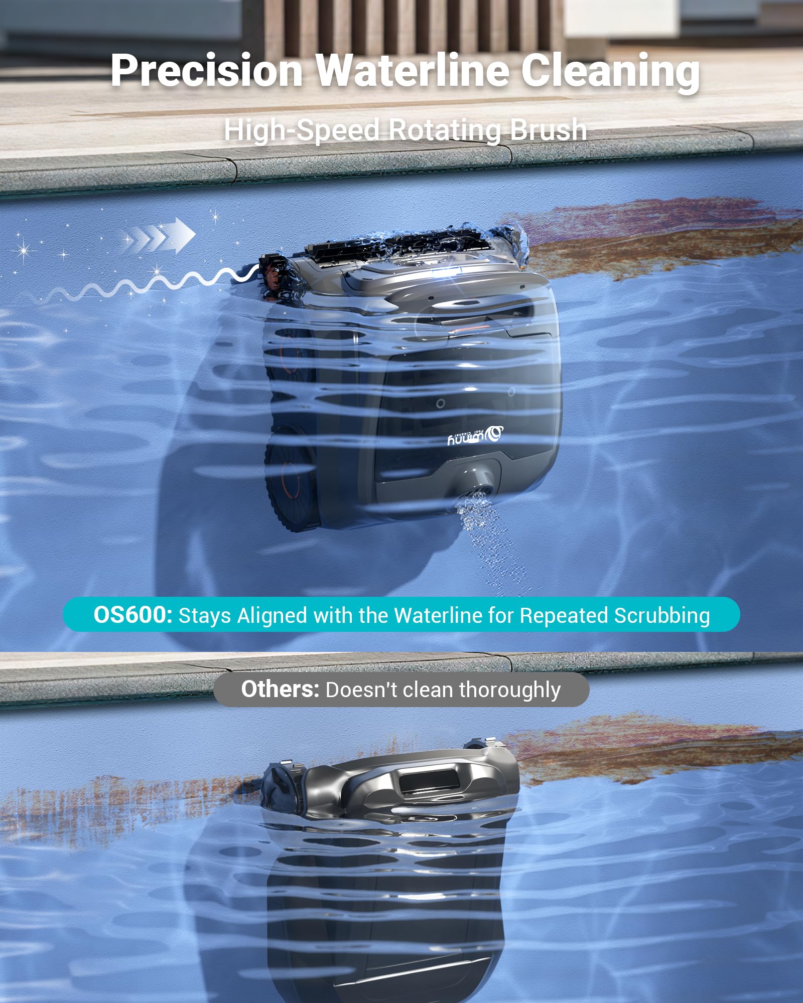 WINNY POOL CLEANER climbing pool wall demonstrating obstacle-crossing traction
