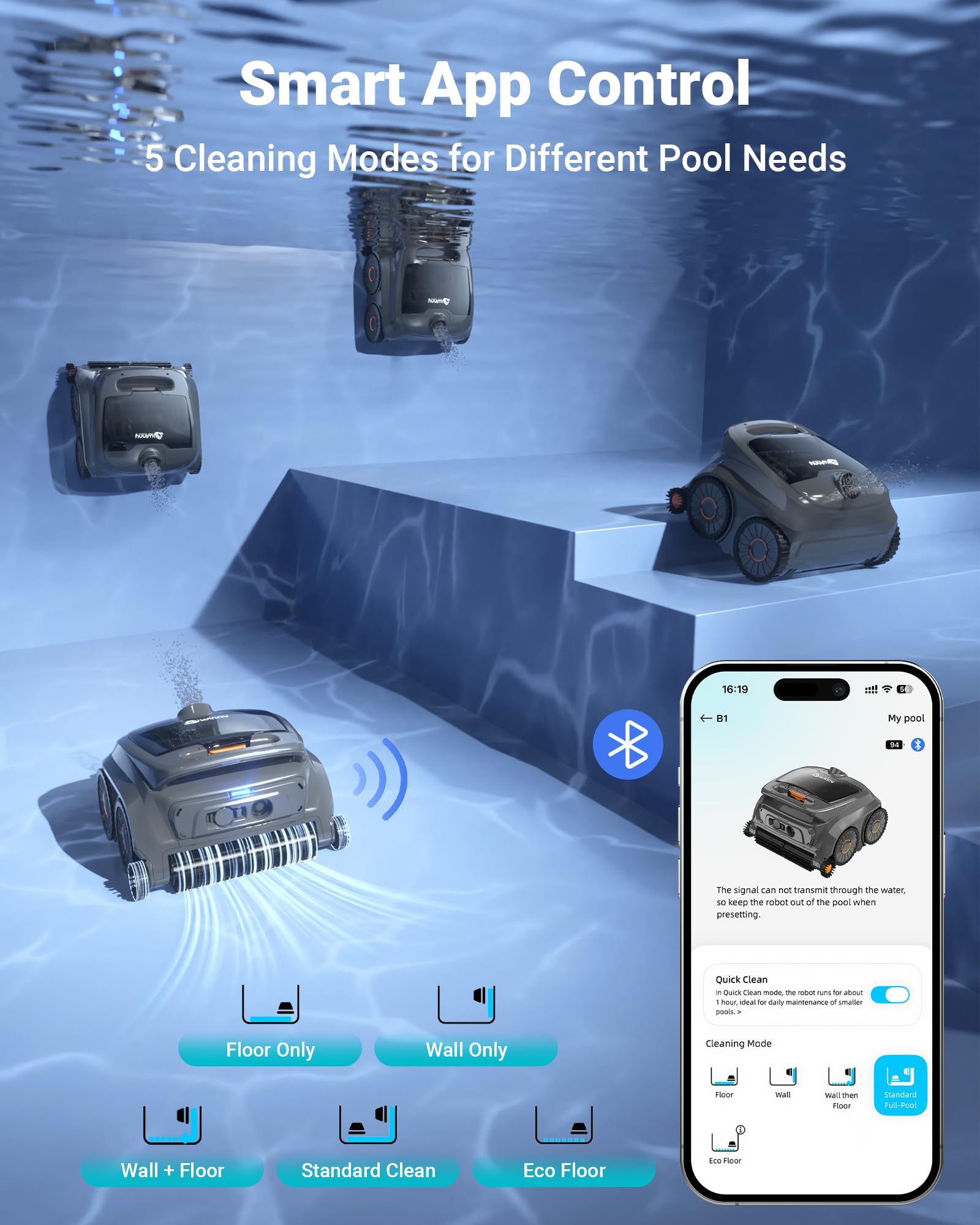 WINNY POOL CLEANER robot cleaning pool floor removing leaves and sand