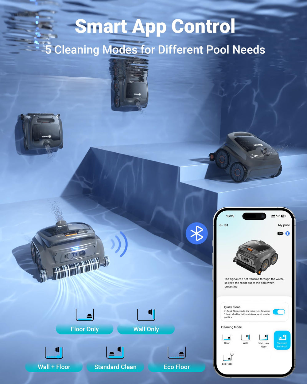 WINNY POOL CLEANER robot cleaning pool floor removing leaves and sand