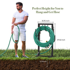 Winpull large hooks holding coiled hose demonstrating 150ft capacity benefit