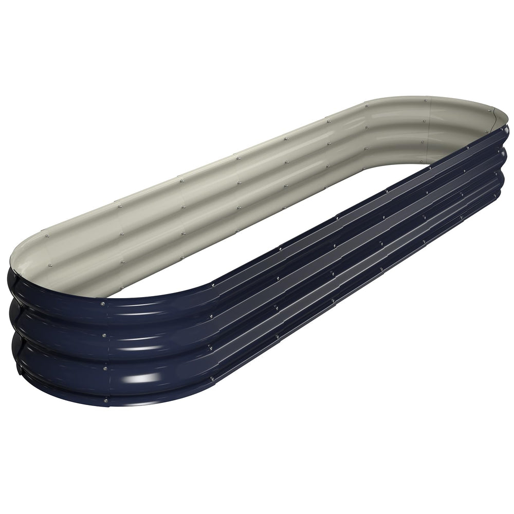 Winpull navy blue oval raised bed front view showing sturdy structure and neat finish