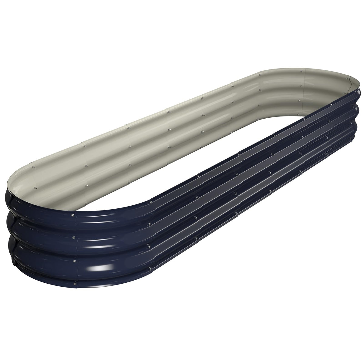 Winpull navy blue oval raised bed front view showing sturdy structure and neat finish
