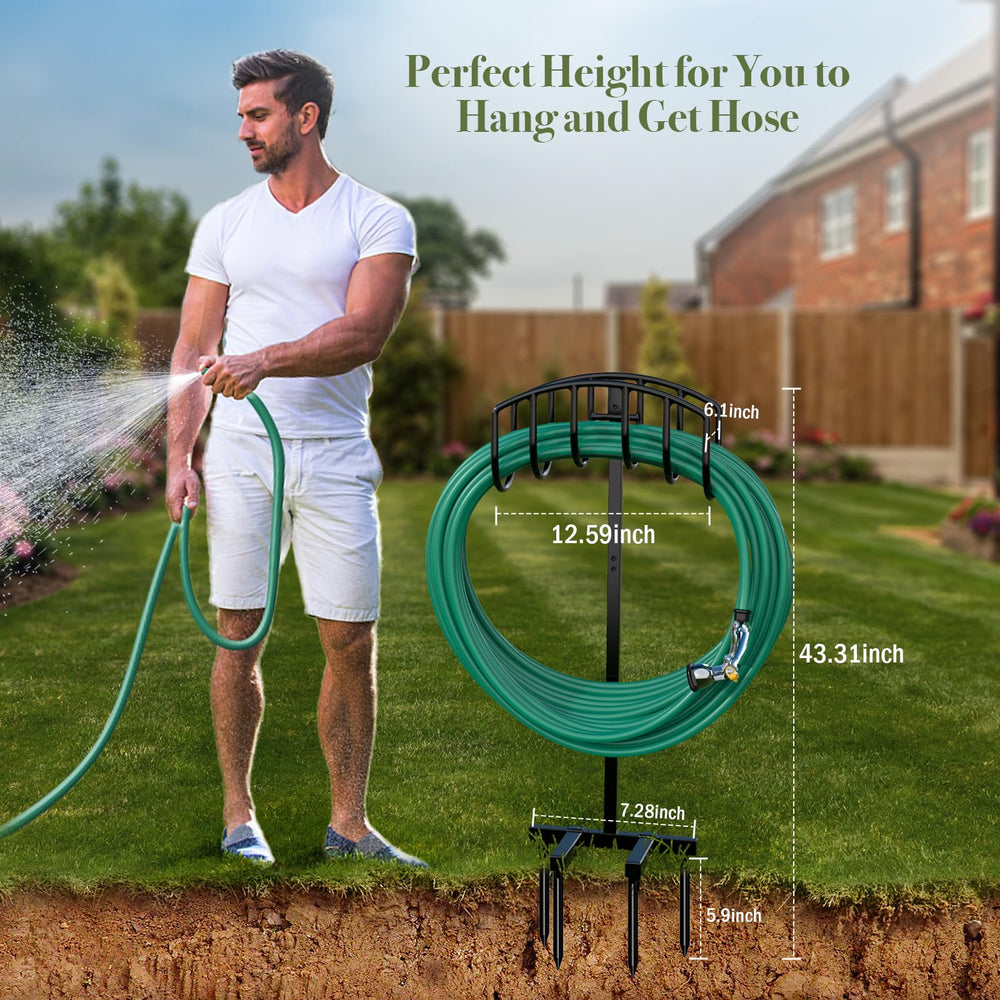 Winpull soporte en uso en jardín facilitando el riego limpio