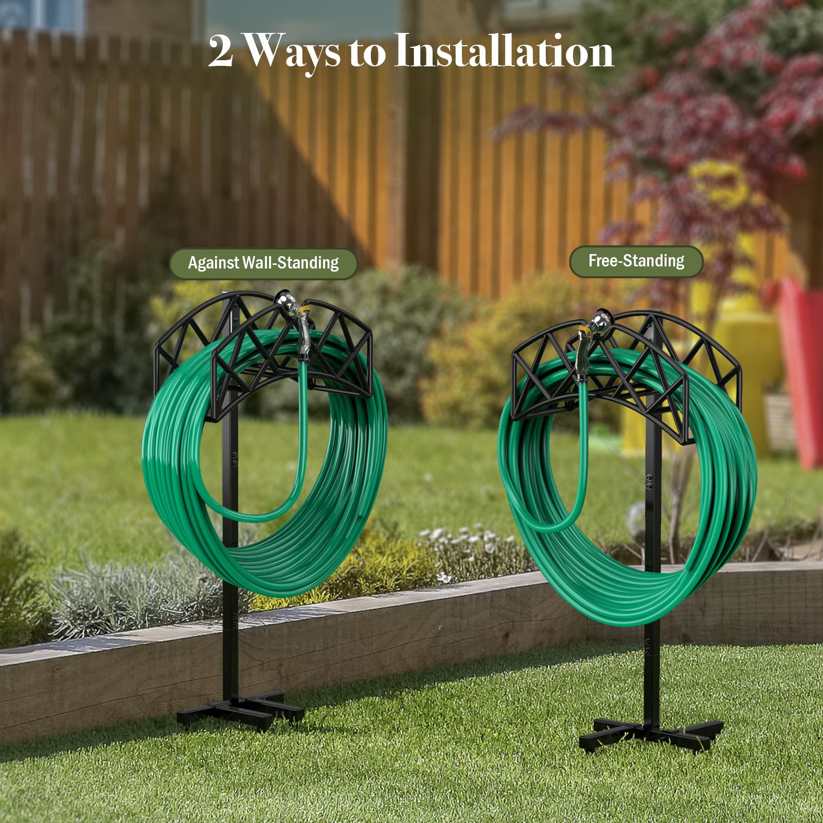 Winpull soporte en uso en jardín para ahorrar espacio y orden