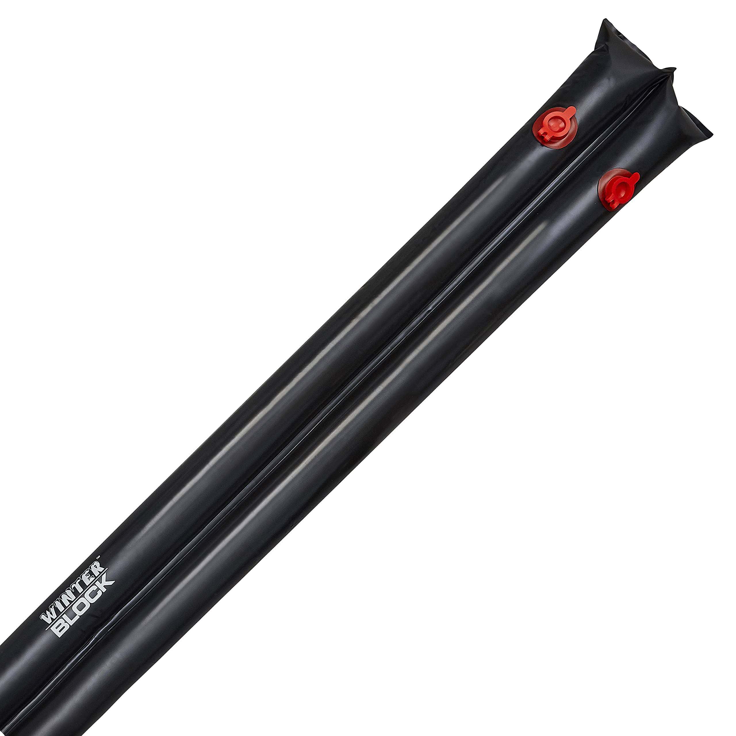 Winter Block tubes in use on pool cover preventing uplift and snow movement