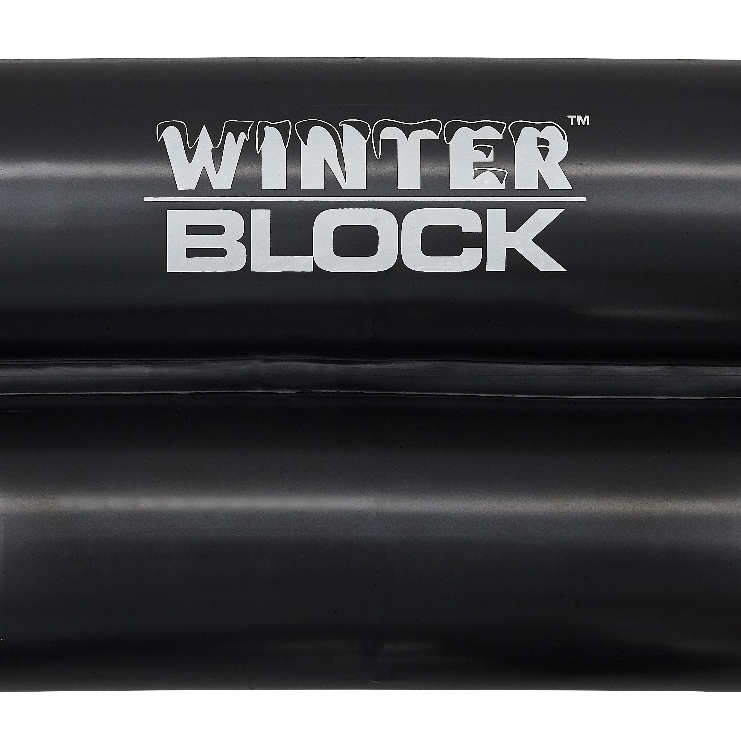 Winter Block tube beside pool ladder showing 8ft scale and coverage benefit
