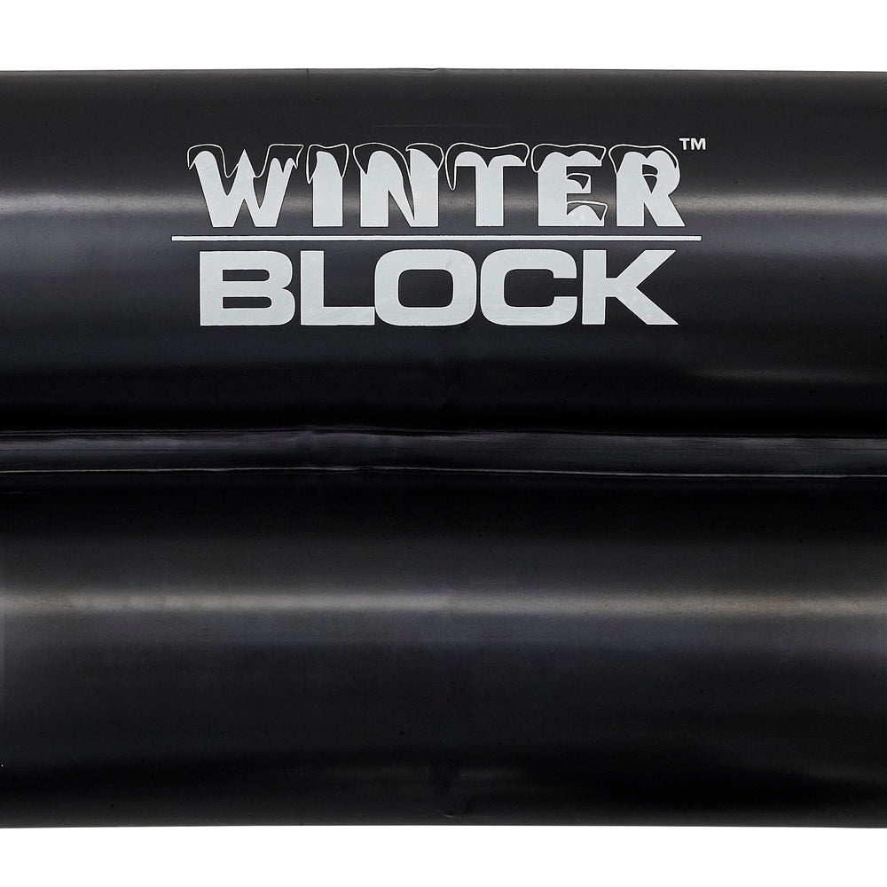 Winter Block tube beside pool ladder showing 8ft scale and coverage benefit